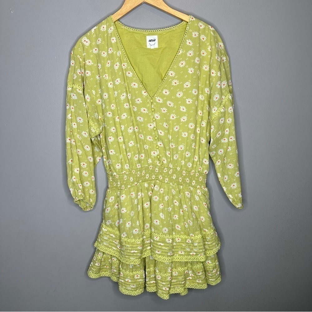 Aerie Rock N’ Ruffle Lime green floral print mini dress - Picture 2 of 7